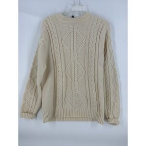 Cream‎ Cable Knit Sweater Crew Neck Long Sleeve Warm Cozy Casual Fall Winter